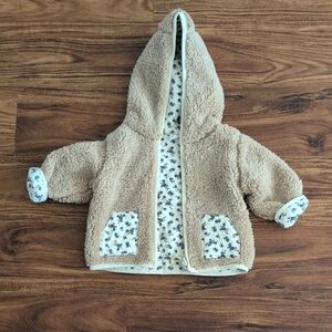 Floral-Lined Beige Sherpa Baby Hoodie